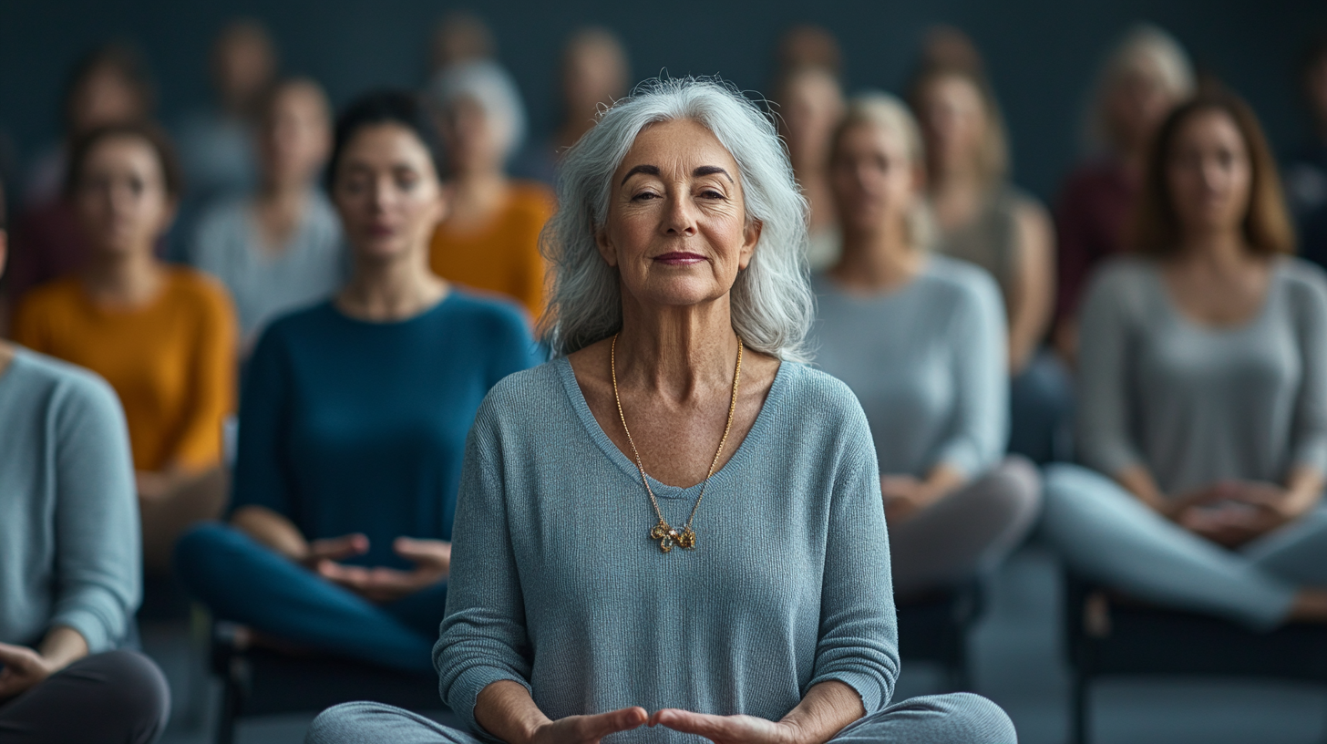 Група старших людей під час заняття йогою